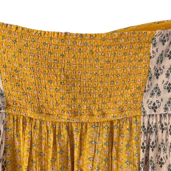 Free People Across The Sea Strapless Yellow Patchwork Tunic Mini Dress medium - Picture 7 of 9